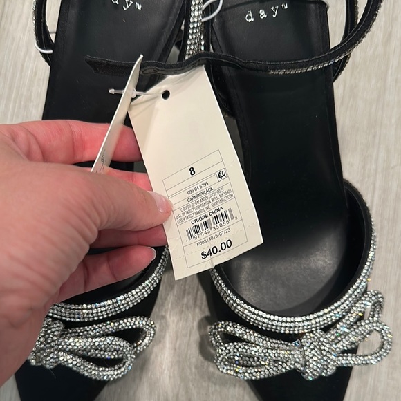 A New Day Black and Silver Slingback Heels with Rhinestone Bow - Picture 3 of 6